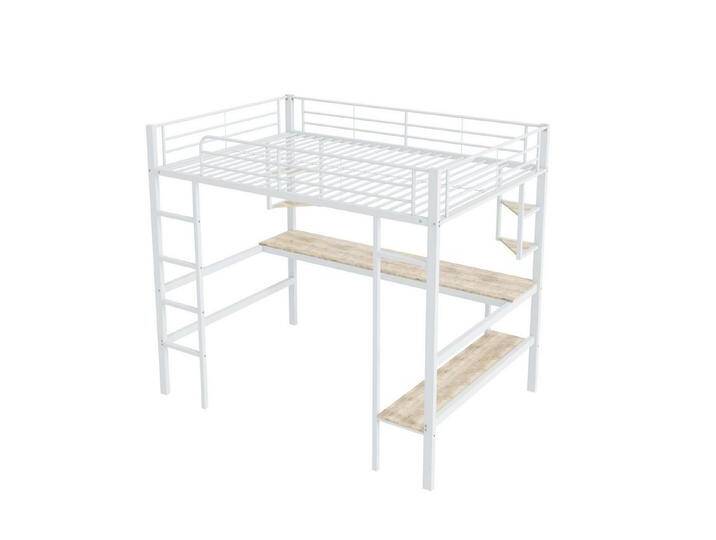 DOPWii Metallbett 90x200cm Bettgestell Metallbett,Eisenbett,Hochbett mit Schreibtisch,drei großen Ablagen für Kinder,Jugendliche,Erwachsene,schwarz von OTTO