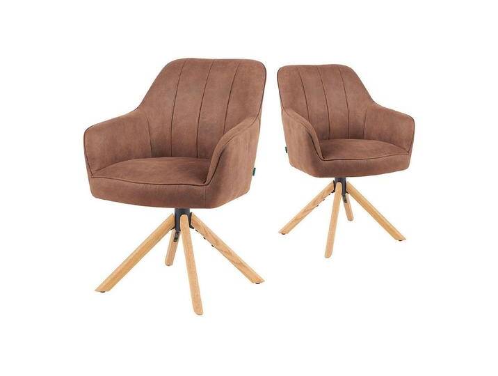 DUBI Möbel Drehstuhl Mika-Levi 2er-Set, Federkern, Eiche geölt, 360° drehbar, Rückstellfunktion im 2er-Set, braun, Braun DUBI Möbel Drehstuhl Mika-Levi 2er-Set, Federkern, Eiche geölt, 360° drehbar, Rückstellfunktion im 2er-Set, braun, Braun von OTTO