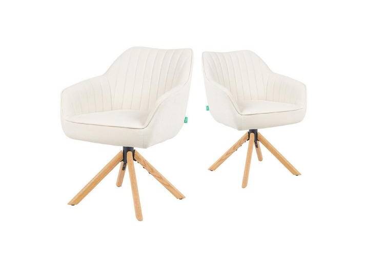 DUBI Möbel Polsterstuhl Mika-Luis 2er-Set, Federkern, Eiche geölt, 360° drehbar, Rückstellfunktion im 2er-Set, weiß, Creme DUBI Möbel Polsterstuhl Mika-Luis 2er-Set, Federkern, Eiche geölt, 360° drehbar, Rückstellfunktion im 2er-Set, weiß, Creme von OTTO