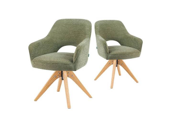 DUBI Möbel Polsterstuhl Mika-Lena 2er-Set, Federkern, Eiche geölt, 360° drehbar im 2er-Set, grün, Kreuzfuß, Grün von OTTO