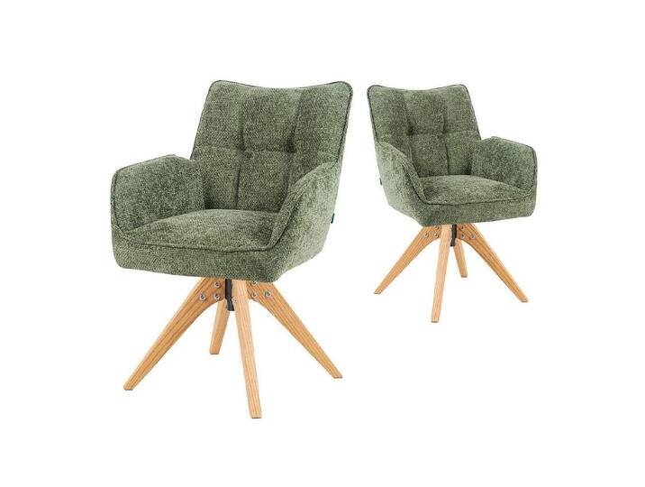 DUBI Möbel Polsterstuhl Mika-Theo 2er-Set, Federkern, Eiche geölt, 360° drehbar im 2er-Set, grün, Kreuzfuß, Grün von OTTO