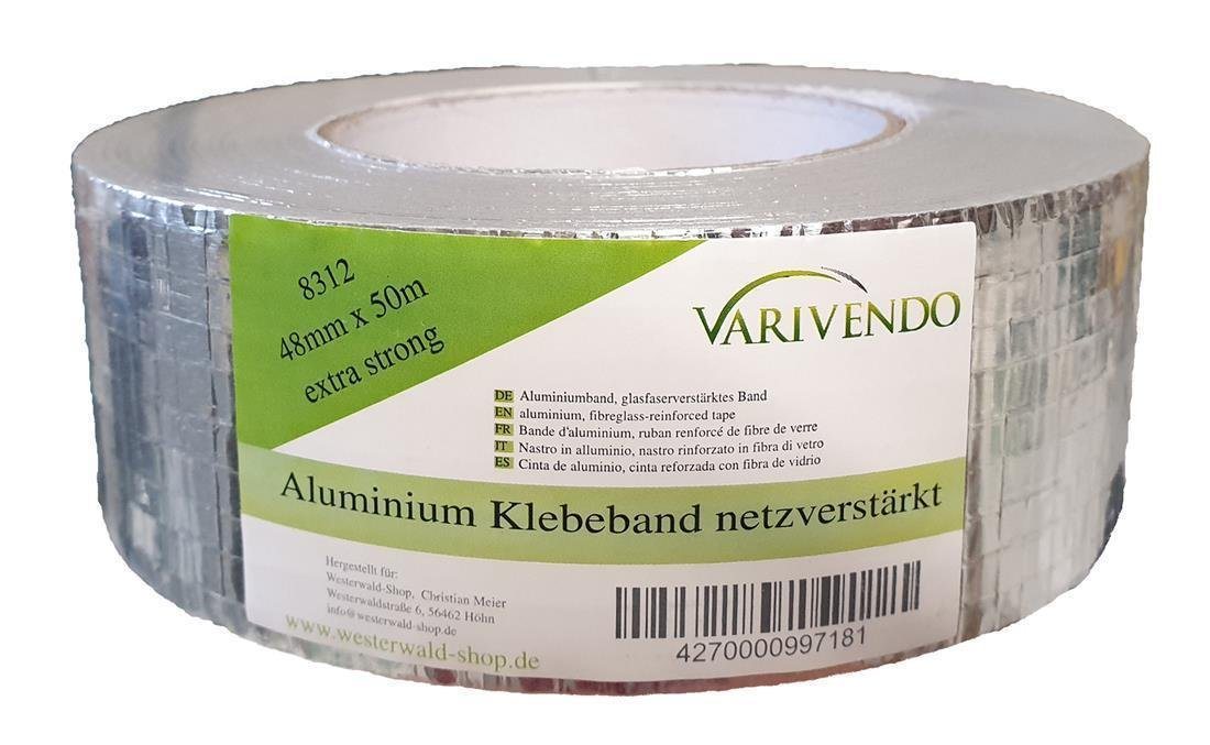 varivendo Dampfsperrklebeband Aluminium Klebeband netzverstärkt 48mm x 50m (Rolle, 1-St., Aluminium Klebeband) Aluminiumklebeband Aluklebeband Aluminium-Klebeband von varivendo