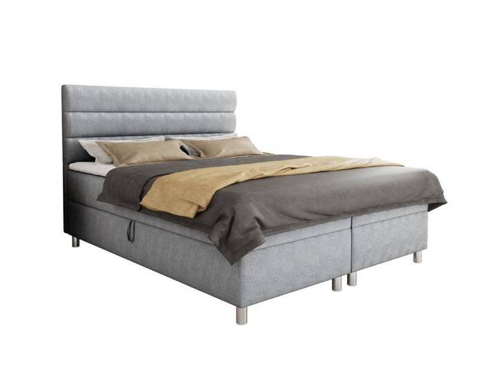 Deine Möbel 24 Boxspringbett ANGEL 120x200 140x200 160x200 180x200 200x200 (inkl. Bonellfederkernmatratzen H3 Taschenfederkernmatratzen H4 Matratzen H3 H4 zur Auswahl, Bett mit Matratzen, Topper und zwei Bettkästen), mit Topper und Bettkästen, Komplettbett Polsterbett Hotelbett, grau silberfarben, 160x200 cm von OTTO