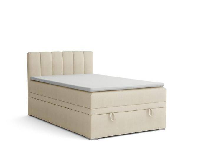 Deine Möbel 24 Boxspringbett DAVID MINI Boxbett Polsterbett Kompletbett Velours Samt (Jugendbett Jugendzimmer Schlafzimmer Bett, 3-St., 100x200 120x200 Creme Beige Hellgrau Grau Anthrazit Schwarz), mit einer durchgehenden Matratze Taschenfederkern-Matratze 7 Zonen H4 von OTTO