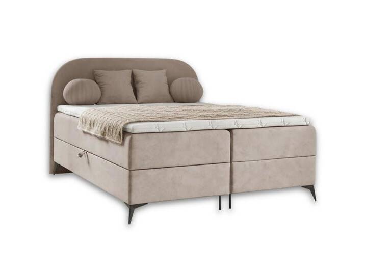 Deine Möbel 24 Boxspringbett JENNY Komplettbett Polsterbett Bett Bonellfederkernmatratzen H3 (Jugendbett Hotelbett Taschenfederkernmatratzen 7 Zonen H4 optional inkl. Kissen, 3-St., Ehebett Matratzen H3 / H4 Velours Samt Beige Grau Blau Türkis Braun), inkl Topper Bettkästen, 100x200 140x200 160x200 180x200 abgerundet, beige von OTTO