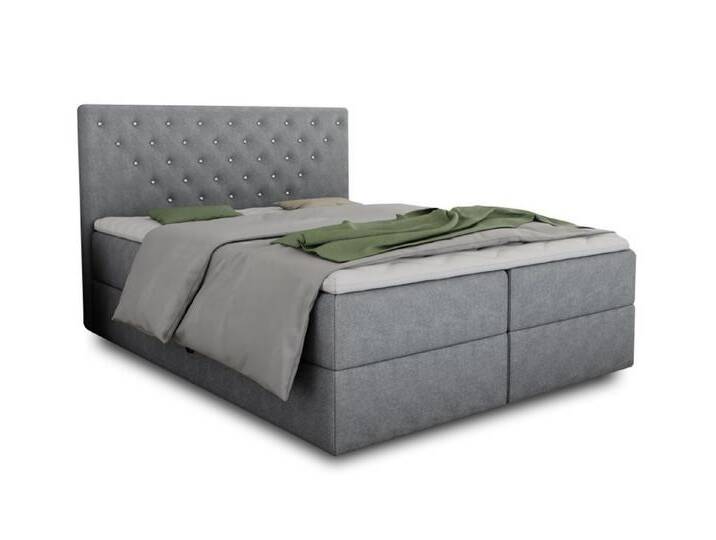 Deine Möbel 24 Boxspringbett Polsterbett Komplettbett Hotelbett BEATE mit Strasssteinen (Ehebett Bett inkl. Matratzen H3 oder H4 zur Auswahl), 120x200 140x200 160x200 180x200 200x200 inkl. Topper aus Kaltschaum, grau, 200x200 cm, Taschen-Federkernmatratzen 7 Zonen H4 (Körpergewicht 90 - 120 kg) von OTTO