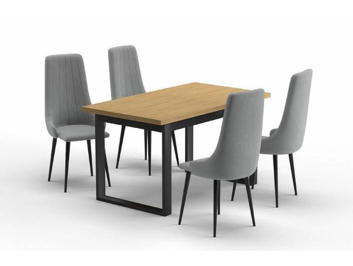 Deine Möbel 24 Essgruppe ARIZONA Esstisch mit 4 Stühlen / mit 6 Stühlen, (Esszimmer-Set im Loft-Design perfekt für modernes Wohnen, 5-tlg., 140/80 cm 170/90 cm mit 4 oder 6 Stühlen), Ausziehbarer Tisch & bequeme Stühle mit Veloursbezug, grau silberfarben von OTTO