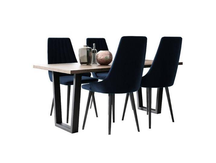 Deine Möbel 24 Esszimmer-Set VERA Essgruppe Esstisch mit 4 Stühlen Loft Still 140x80 cm, (Set, 5-St., Velour Grün Blau Grau Anthrazit), blau von OTTO