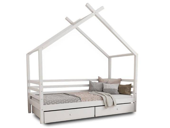 Deine Möbel 24 Hausbett Kinderbett Einzelbett Jugendbett MOON in Weiß Kiefer Grau (aus Kiefernholz Vollholz Massivholz, 80x160 80x180 90x190 90x200 120x200 140x200 cm), weiß, 90x190 von OTTO