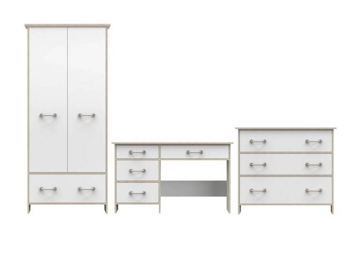 Deine Möbel 24 Jugendzimmer-Set KARIM 1 Weiß Jugendmöbel Kinderzimmer komplett 3-teilig, (3-tlg), Kleiderschrank, Kommode, Schreibtisch, weiß von OTTO