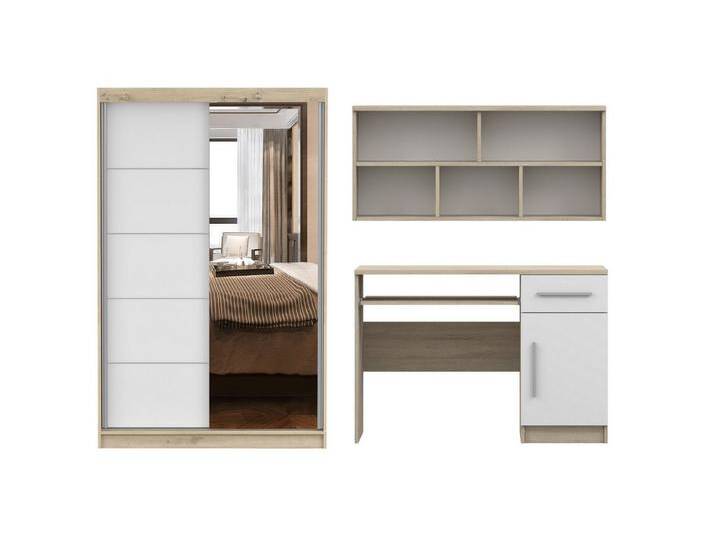 Deine Möbel 24 Jugendzimmer-Set TILL 05 mit Schiebetürenschrank, Schreibtisch und Wandregal, (Set, 3-tlg., Kindermöbel, Möbel für Kinder & Teenager), in Weiß matt oder Sonoma Eiche/Weiß von OTTO