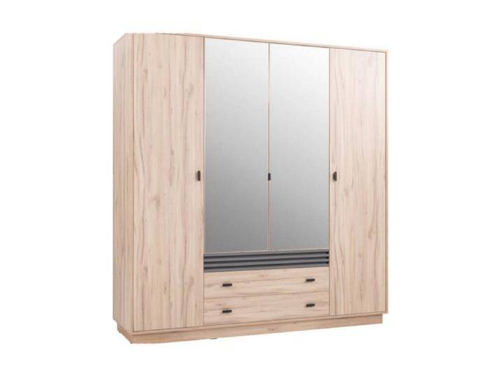 Deine Möbel 24 Kleiderschrank ALL 16 200 cm breit Kinderkleiderschrank mit Spiegel (Set, 4-St., Eiche Lamellen inkl. Kleiderstange Einlegeböden Schubladen) Kinderzimmer Jugendzimmer Schlafzimmer Drehtüren Sonoma von OTTO