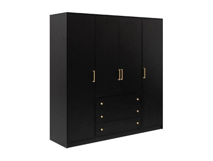 Deine Möbel 24 Kleiderschrank CLASSIC D4 Kleiderschrank mit Schubladen mit 4 Drehtüren 3 Schubladen (4-türig Goldengriffe, 1-St., Kleiderschrank Weiß Matt Schwarz Matt 200 cm) Zeitloses Design, Ideal für Schlafzimmer, Flur oder Ankleidezimmer von OTTO