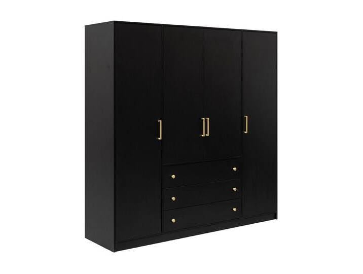 Deine Möbel 24 Kleiderschrank CLASSIC D4 Kleiderschrank mit Schubladen mit 4 Drehtüren 3 Schubladen (4-türig Goldengriffe, 1-St., Kleiderschrank Weiß Matt Schwarz Matt 200 cm) Zeitloses Design, Ideal für Schlafzimmer, Flur oder Ankleidezimmer von OTTO