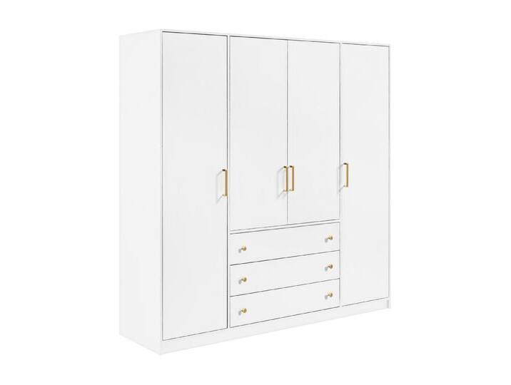 Deine Möbel 24 Kleiderschrank CLASSIC D4 Kleiderschrank mit Schubladen mit 4 Drehtüren 3 Schubladen (4-türig Goldengriffe, 1-St., Kleiderschrank Weiß Matt Schwarz Matt 200 cm) Zeitloses Design, Ideal für Schlafzimmer von OTTO