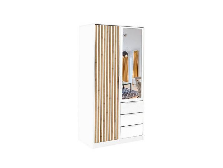 Deine Möbel 24 Kleiderschrank LABOO LUX D2 100 cm mit Spiegel, Drehtüren, Lamellen & Schubladen – (Set, 1-St., Farben: Eiche Wotan oder Weiß matt) Kompakte Maße – ideal für kleine Räume, Flur oder Gästezimmer, weiß von OTTO