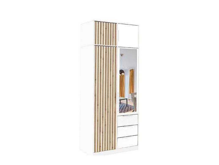 Deine Möbel 24 Kleiderschrank LABOO LUX D2 100 cm mit Spiegel, Drehtüren, Lamellen & Schubladen – (Set, 1-St., Farben: Eiche Wotan oder Weiß matt) Kompakte Maße – ideal für kleine Räume, Flur oder Gästezimmer, weiß von OTTO