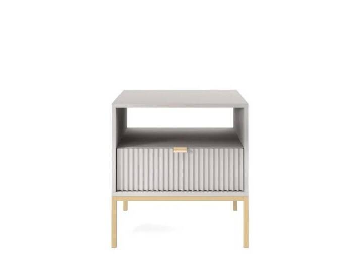 Deine Möbel 24 Nachttisch NOVO S54 54/56/39 cm Nachtkommode Weiß Grau Schwarz Premium (Set, 2-St., Schlafzimmer Goldene Griffe), geriffelte Fronten mit Schublade, grau von OTTO