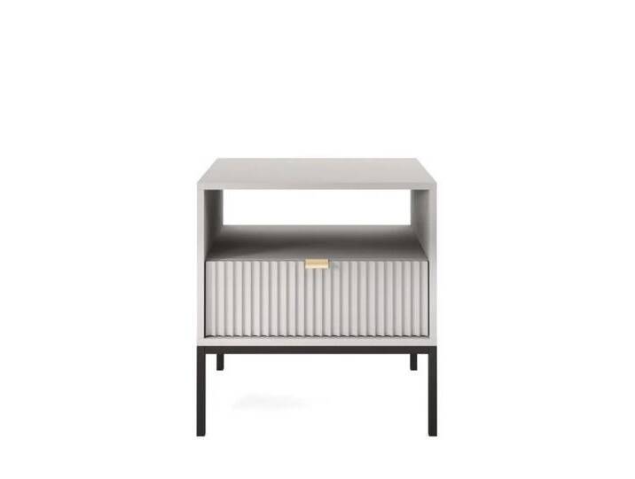 Deine Möbel 24 Nachttisch NOVO S54 54/56/39 cm Nachtkommode Weiß Grau Schwarz Premium (Set, 2-St., Schlafzimmer Goldene Griffe), geriffelte Fronten mit Schublade, grau von OTTO