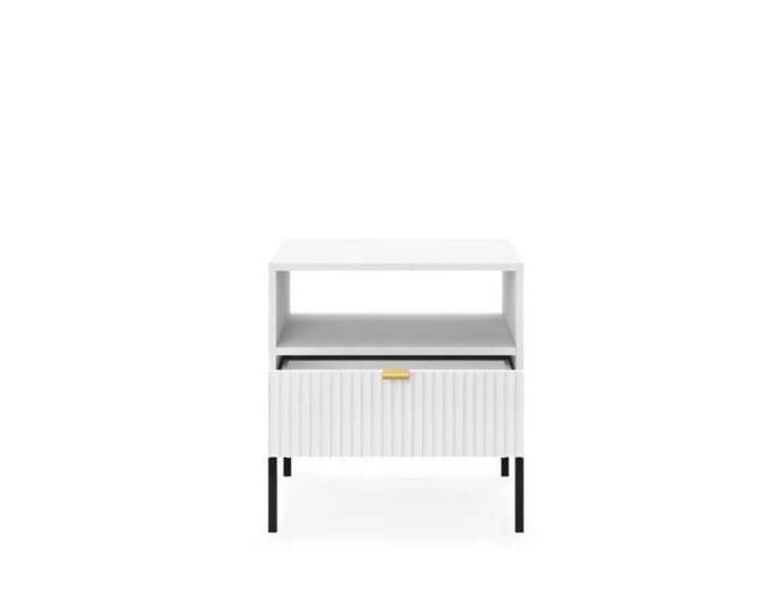 Deine Möbel 24 Nachttisch NOVO S54 54/56/39 cm Nachtkommode Weiß Grau Schwarz Premium (Set, 2-St., Schlafzimmer Goldene Griffe), geriffelte Fronten mit Schublade, weiß von OTTO