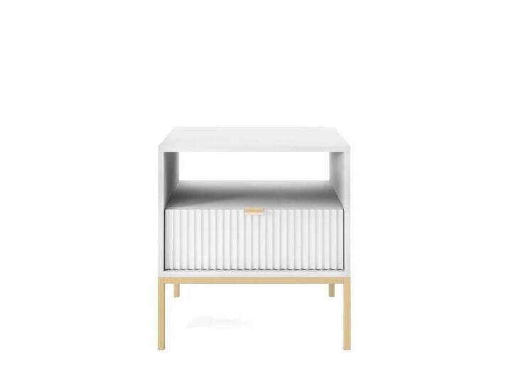 Deine Möbel 24 Nachttisch NOVO S54 54/56/39 cm Nachtkommode Weiß Grau Schwarz Premium (Set, 2-St., Schlafzimmer Goldene Griffe), geriffelte Fronten mit Schublade, weiß von OTTO