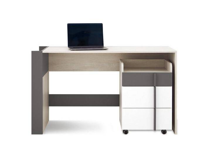 Deine Möbel 24 Schreibtisch REMI 10 mit Container REMI 11 Kinderschreibtisch 130 cm breit (Set, 2-St., mit Schubladen), REMI Kollektion Kinderzimmer Jugendzimmer Weiß Holz Anthrazit von OTTO