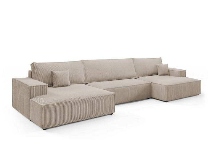 Deine Möbel 24 Wohnlandschaft MARCO U-Form 398 cm breit Sofa Wohnzimmer U-Couch Cord Samt, Grau Beige Dunkelgrau Anthrazit Graphit Schwarz Hellgrau 3 Teile, mit Schlaffunktion von OTTO