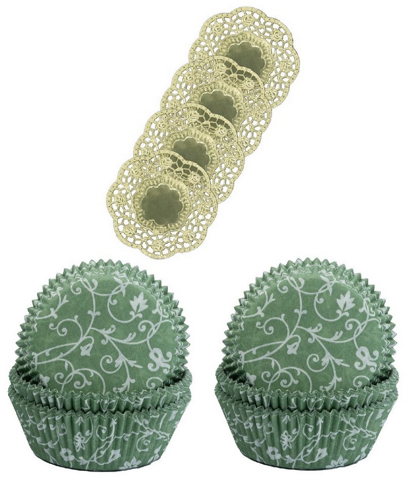 Demmler Muffinform 2er Set Classico Jade - Inklusive Tassendeckchen in Gold, zum Dekorieren und Backen von Muffins - Made in Germany von Demmler