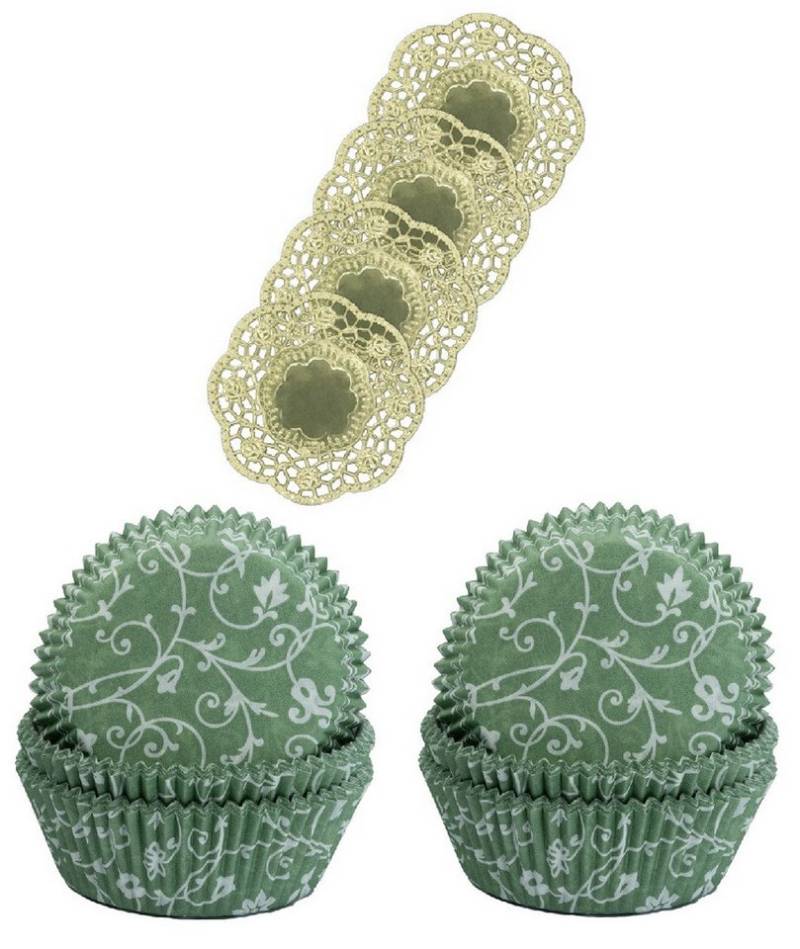Demmler Muffinform 2er Set Classico Jade - Inklusive Tassendeckchen in Gold, zum Dekorieren und Backen von Muffins - Made in Germany von Demmler