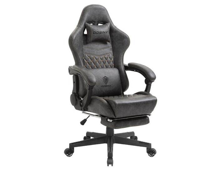 Dowinx Gaming-Stuhl Ergonomisches Design mit Massage Lendenwirbelstütze und Fußstütze, Rennsport-Stil PU-Leder hohen Rücken verstellbare Drehstuhl von OTTO