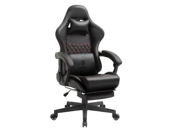 Dowinx Gaming-Stuhl Ergonomisches Design mit Massage Lendenwirbelstütze und Fußstütze, Rennsport-Stil PU-Leder hohen Rücken verstellbare Drehstuhl von OTTO
