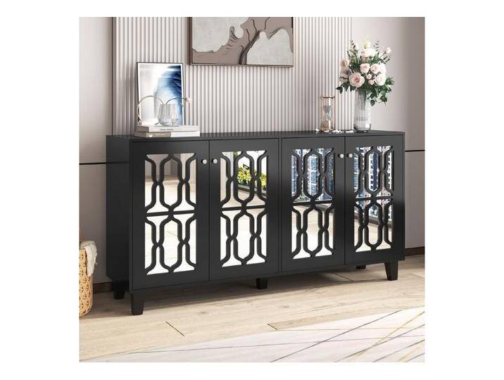 Drenice Sideboard Verspiegelte Anrichte mit kühlen Kristallgriffen, Kommode mit Beweglichem Laminat für Wohn- und Esszimmer, schwarz, Schwarz von OTTO