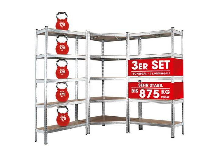 EASYmaxx Schwerlastregal 180x90x40 cm, Eckregal & 2 Lagerregal, 3-tlg., 175 kg pro Ebene, Regal und Werkbank, Kellerregal, Lagerregal EASYmaxx Schwerlastregal 180x90x40 cm, Eckregal & 2 Lagerregal, 3-tlg., 175 kg pro Ebene, Regal und Werkbank, Kellerregal, Lagerregal von OTTO
