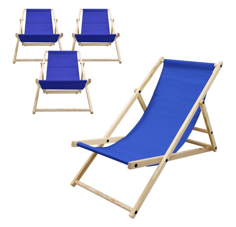 ECD Germany Gartenliege Holz Beachstuhl klappbarer Strandstuhl Strandliege Campingliege, 4 St., 4er Set Sonnenliege Dunkelblau Klappliegestuhl 117x52x83cm Relaxliege von ECD Germany