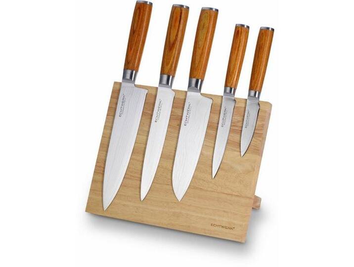 ECHTWERK Magnet-Messerblock Damaszener (6tlg), incl. Damaszener Messer-Set mit Holzgriffen in natürlicher Optik, beige von OTTO
