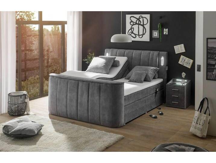 ED EXCITING DESIGN Boxspringbett Dallas (6-St), inkl. Topper, LED-Beleuchtung, motorisierter TV Halterung und Motor, grau von OTTO