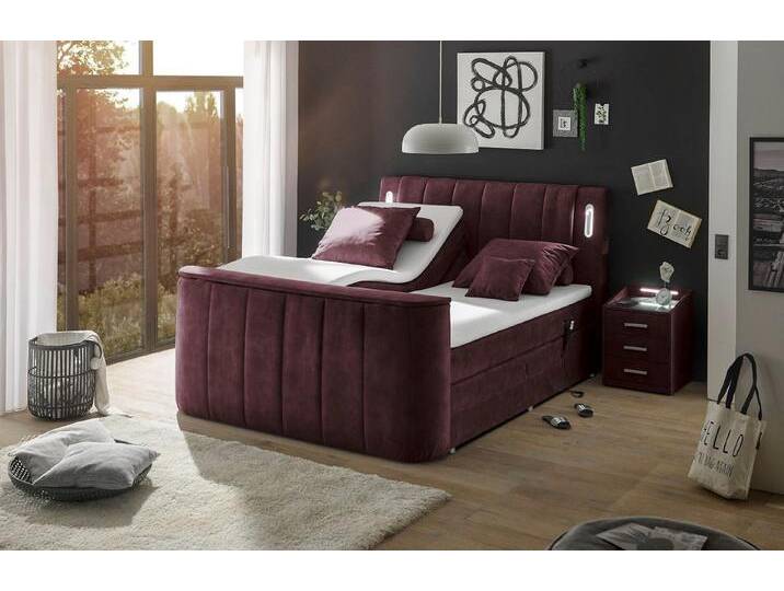 ED EXCITING DESIGN Boxspringbett Dallas (6-St), inkl. Topper, LED-Beleuchtung, motorisierter TV Halterung und Motor, lila von OTTO