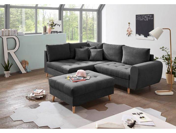 ED EXCITING DESIGN Ecksofa Alice L-Form, Set, mit Hocker & 3 Zierkissen, grau, anthrazit von OTTO