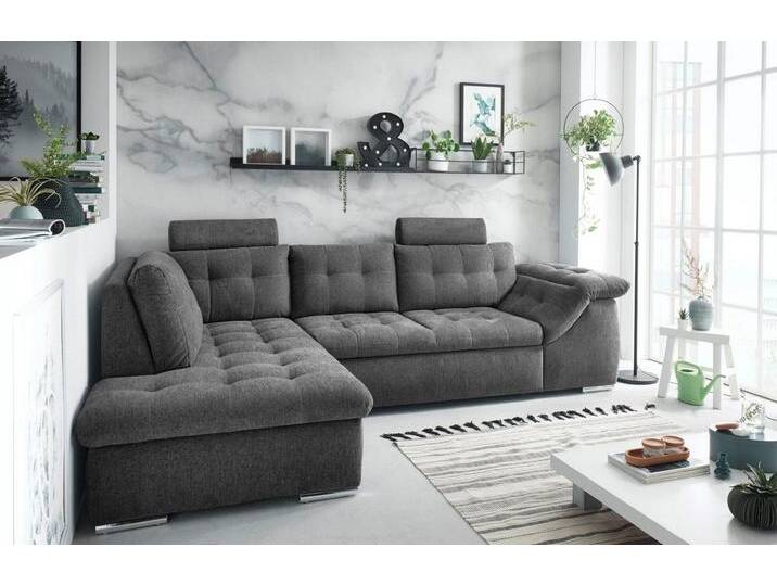 ED EXCITING DESIGN Ecksofa Oman L-Form, mit Bettfunktion, Bettkasten, Armteilverstellung & Kopfstützen, grau, anthrazit von OTTO