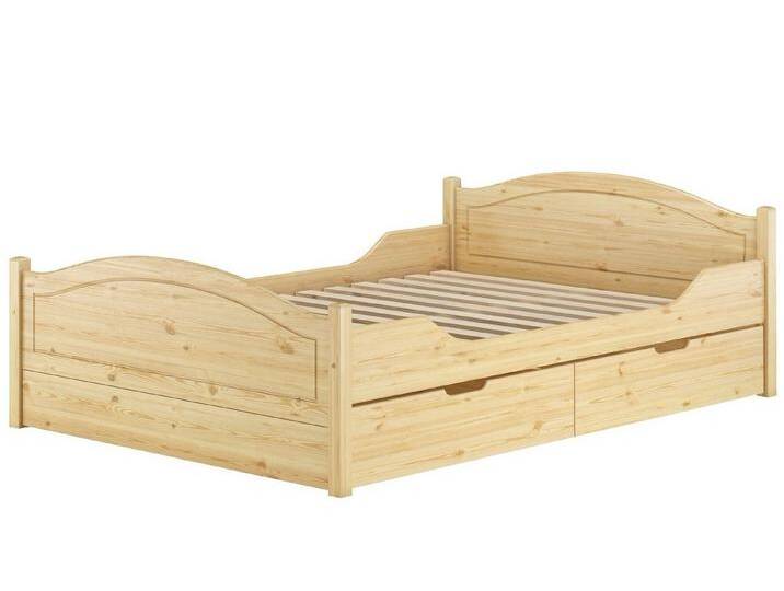 ERST-HOLZ Bett Doppelbett 140 x 200 Komplettset Bett mit Staukasten Kiefer Massivholz, Kieferfarblos lackiert, beige, Rollrost inkl. von OTTO