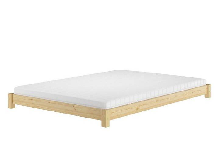 ERST-HOLZ Bett Flaches Futon-Doppelbett Bodenbett 140 x 200 Kiefer, Kieferfarblos lackiert, beige, Rollrost und Matratze inkl. von OTTO