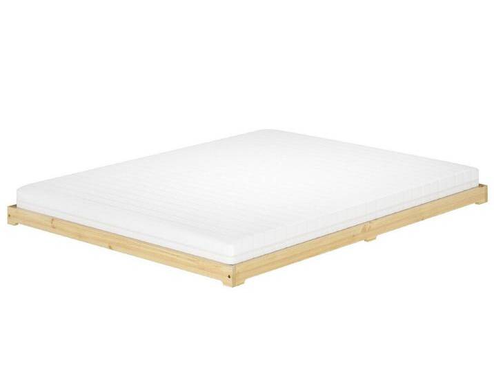 ERST-HOLZ Bett Futonbett Massivholz Extra Niedrig Massivholz Kiefer 160 x 200 cm, Kieferfarblos lackiert, beige, Rollrost und Matratze inkl. von OTTO