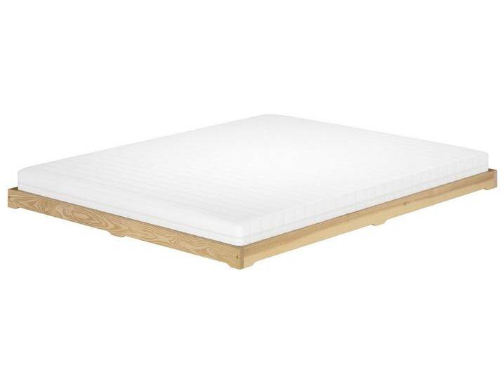 ERST-HOLZ Bett Futonbett Massivholzbett Niedrig Esche lackiert 160 x 200 cm, Eschefarblos lackiert, beige, Rollrost und Matratze inkl. von OTTO