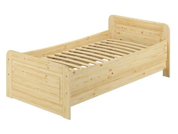 ERST-HOLZ Bett Hohes Einzelbett 100 x 200 Kiefer Massiv Federleisten und Matratze, Kieferfarblos lackiert, beige von OTTO