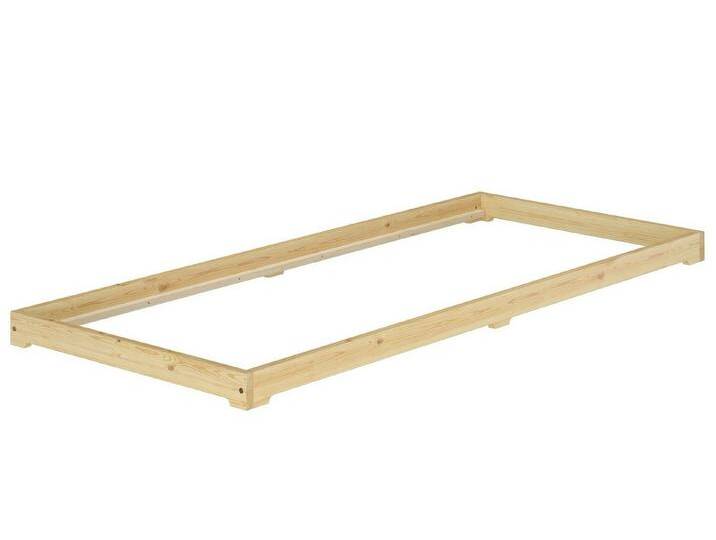 ERST-HOLZ Bett Kleines Futonbett Extra Niedriges Holzbett 80 x 180 cm Kiefer Massiv, Kieferfarblos lackiert, beige, Rollrost und Matratze inkl. von OTTO