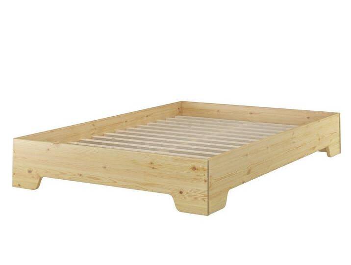 ERST-HOLZ Bett Stabiles Futonbett 120 x 190 Kiefer Massiv Natur, Kieferfarblos lackiert, beige, Rollrost inkl. von OTTO