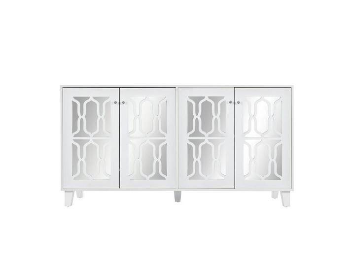 EXTSUD Anrichte Weiß verspiegeltes Sideboard mit coolen Kristallgriffen, vier Türen, Mit herausnehmbarem Laminat für Wohn- und Esszimmer von OTTO