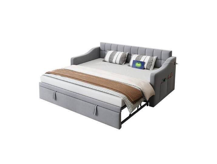 EXTSUD Polsterbett Polsterbett Schlafsofa 2 in 1 Multifunktionsschlafsofa 90/180, Samtstoff Polsterbett mit Steckdose und Aufbewahrungstasche, grau von OTTO