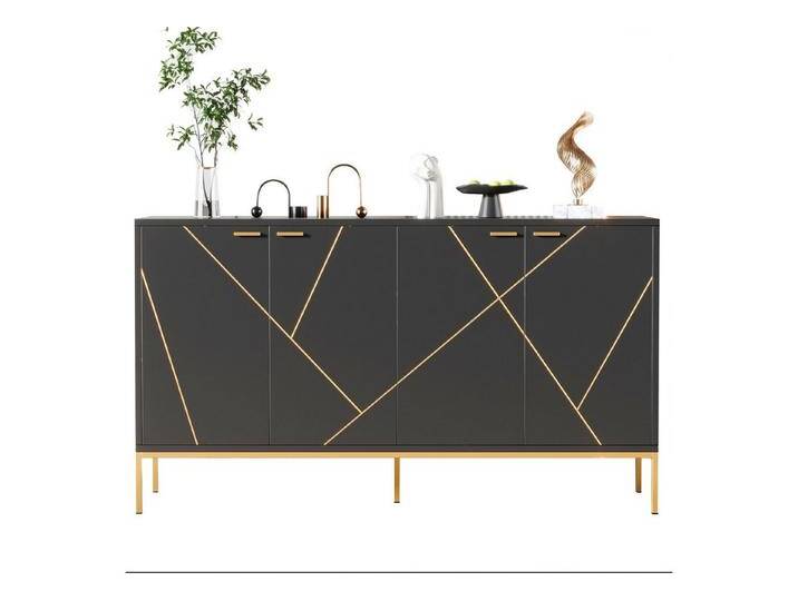 EXTSUD Sideboard Sideboard mit vier Türen, Metallfüßen, TV-Schrank, Kleiderschrank (Maße: H 80cm / B 150 cm / T 40 cm), geradliniges Design mit Metalllinien-Dekor von OTTO