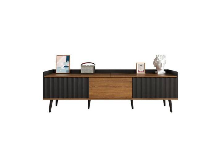 EXTSUD TV-Schrank TV-Schrank,TV-Ständer, dreitüriger Unterschrank, Kompakte Konstruktion Schwarz und natürliches Holzfinish, 49.5 x 160 x 39 cm von OTTO